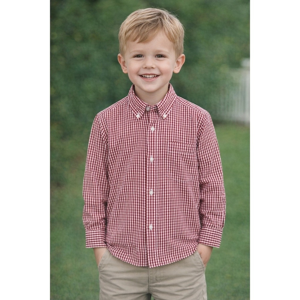 Oscar De La Renta Boys Shirt 6 Gingham Red White